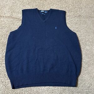 Vintage Polo Ralph Lauren Sweater Vest Men’s 2XL Navy Blue Lambs Wool